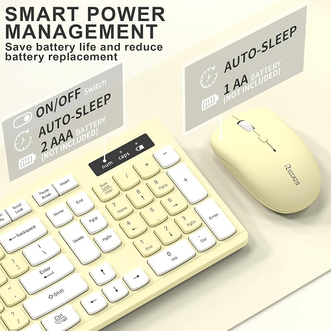 Wireless Keyboard and Mouse Combo Silent for Office and Home(Canary Yellow) | 2.4G Full Size Silent Cordless Keyboard with Tilt Legs,3-Level DPI Quiet Mouse,for Windows/Mac OS/Desktop/Laptop/PC - Image 5