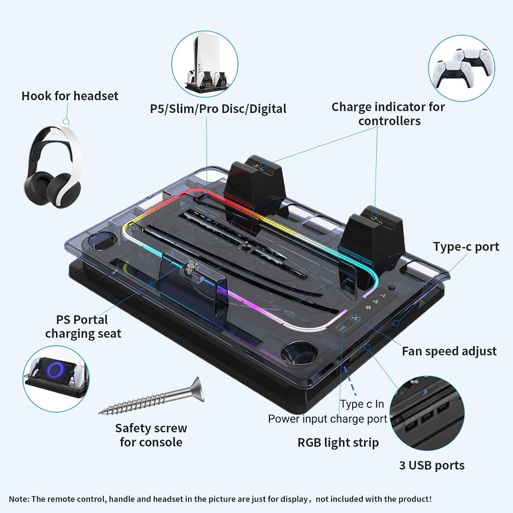 GAMINJA for Ps5 Cooling Station with Ps Portal Charger for Ps5/Slim/Pro - Image 7