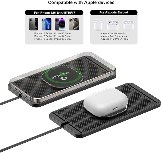 Magnetic Wireless Car Charger Pad, REESTECQI 15W Wireless Charging Pad for Magsafe Charger Wireless Charger for Car Non Slip Type C with 40W Car Charger for iPhone 17/16/15/14/13/12 (1M Cable) - Image 3