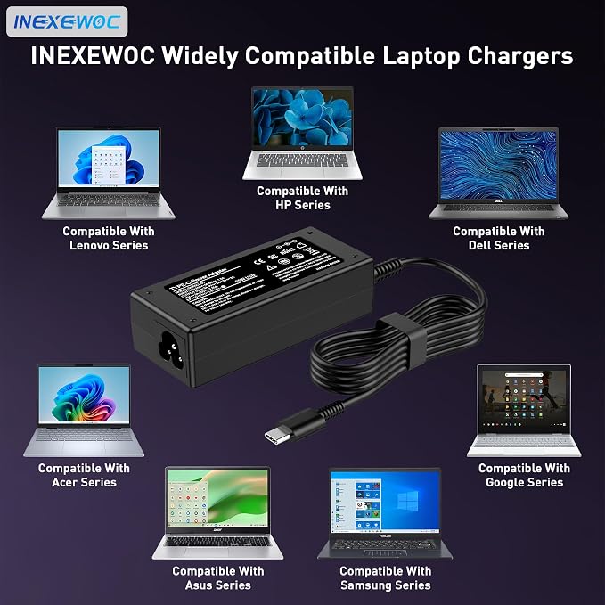 Universal 65W USB C Laptop Charger Compatible with Lenovo,HP, Dell, Acer, Asus, Samsung, Google and More, for Office, School, and Family - Image 3