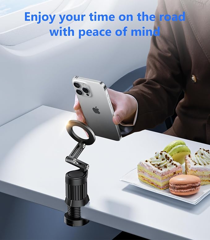 Magnetic Airplane Phone Holder Mount, Long Flight Essentials Travel Accessories for iPhone 16 15 14 13 12, Foldable Phone Holder for Plane Seat Back, Best Gifts for Travelers Women Man Travel - Image 6