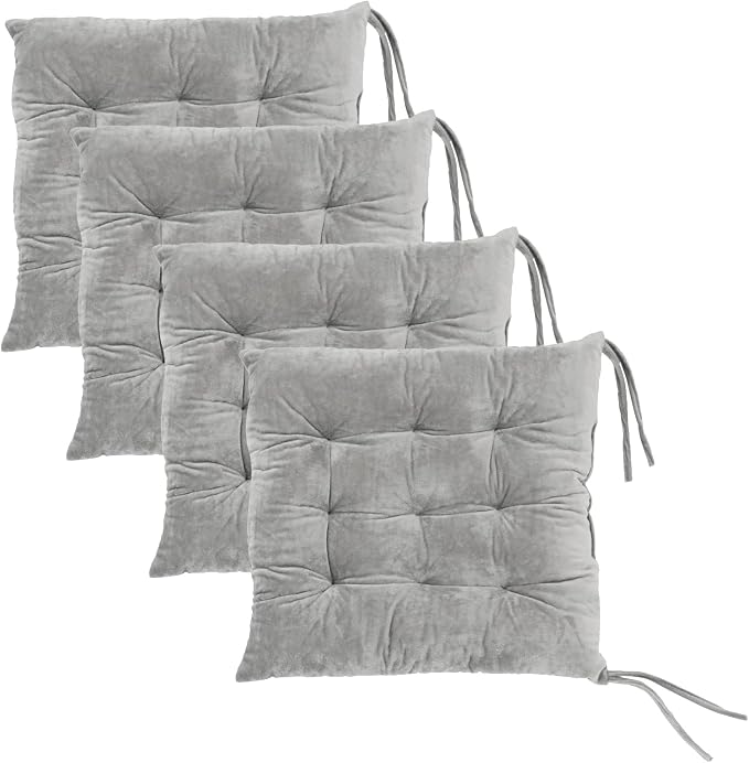 Set of 4 Square Chair Pads Indoor Seat Cushions Pillows with Ties Soft Comfortable Non Slip Chair Mat for Kitchen Dining Office Desk Living Room Outdoor Tatami 15.5" - Gray by MissSoul