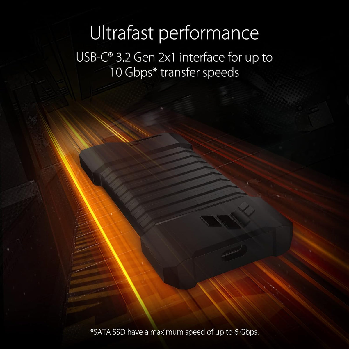 ASUS TUF Gaming A1 External M.2 NVMe SATA PCIe SSD Enclosure - USB-C, M.2 Q-Latch for Easy Installation, Drop Resistance, IP68 Water and dust Resistance, PS5 and Xbox Support,Black, 1 Year Warranty - Image 2