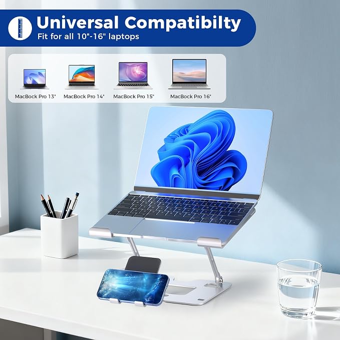 Ergonomic 2-in-1 Laptop Phone Stand for Desk, Adjustable Riser, Sturdy and Portable, Fits All Laptops and Phone（White） - Image 7