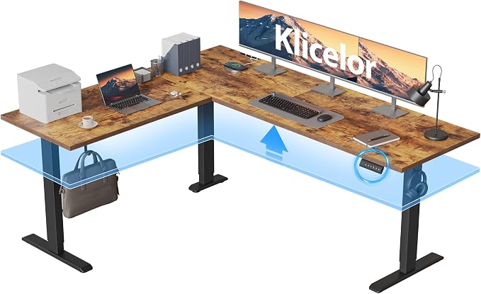 Klicelor L Shaped Standing Desk 75 x 61 Inch, Electric Height Adjustable Corner Desk for Home Office Workstation, Ergonomic Sit Stand Computer Table with Memory Controller, Rustic Brown by Unknown