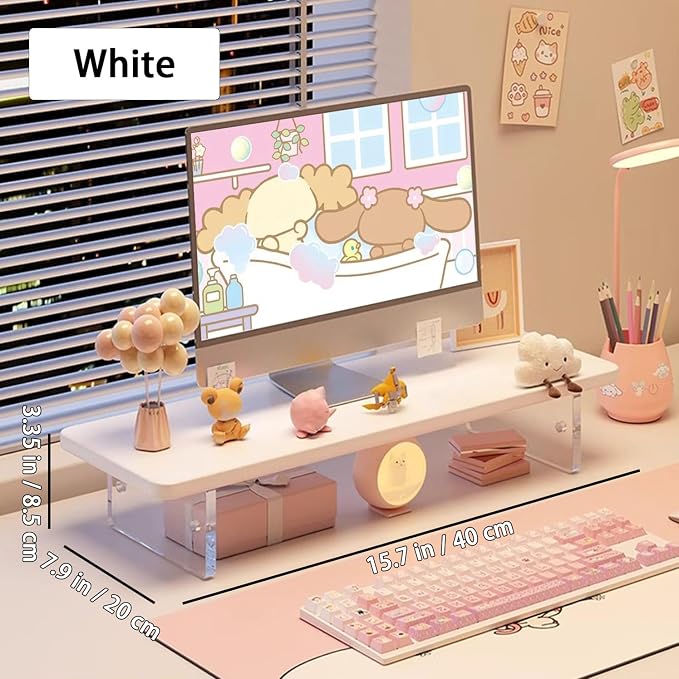 Monitor Stand Riser 2.16/3.34 Inch 2 Height Adjustments Acrylic Stand with Installation Tool, Desk Organizer Accessories Office Desk Storage Rack Screen/PC/Printer/Laptop Riser 7.8 x 15.7 Inch (White) - Image 2