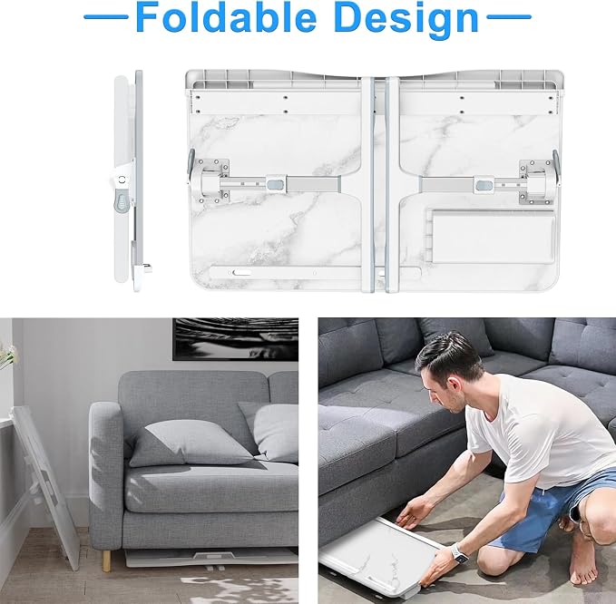 HETTHI Laptop Bed Desk, Adjustable Laptop Lap Desk with Drawer, X-Large Foldable Bed Table Tray for Bed Couch Floor Desk Writing Working Reading Eating Painting (Marble, 23.6"×15.7") - Image 5