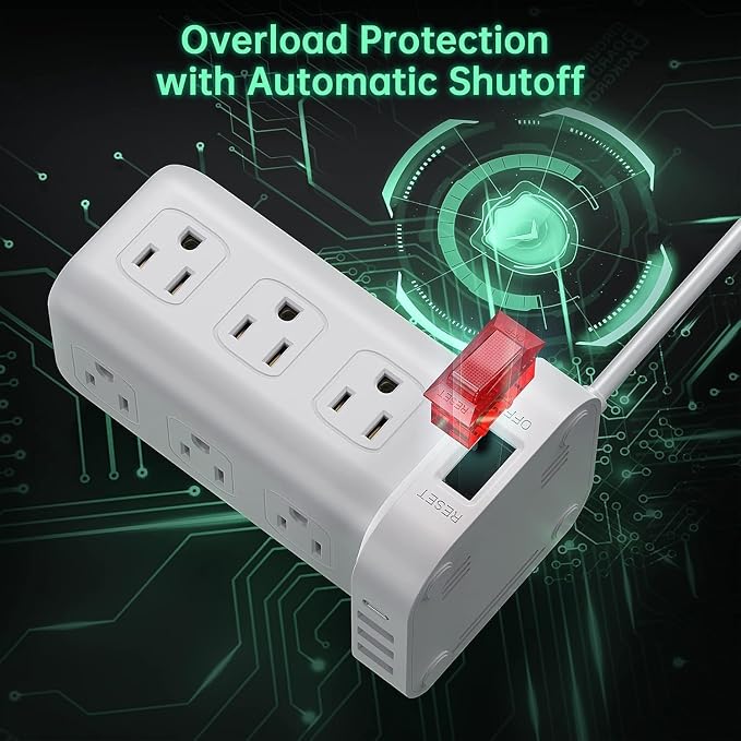 Power Strip with 12 Outlets 4 USB (1 USB C), 10Feet Extension Cord with Multiple Outlets, Charging Station, Power Strip Tower, Home Office Desk Supplies - Image 3