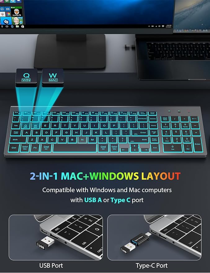 Wireless Keyboard and Mouse Combo, Compact Backlit Scissor Keys | Slim Design, Rechargeable, Quiet Typing, RGB Mouse, Auto Sleep, 2.4GHz USB Wireless, KM61PRO Portable Set for Windows & Mac - Image 3