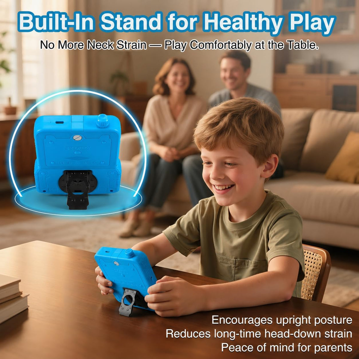 JJFUN Kids Handheld Game Console - Robot Mecha Style with 220+ Classic Games, 3.5'' Color Screen, Rechargeable Battery, Built-in Stand, Retro Gaming Device Ideal Gift for Boys Girls (Blue) - Image 2