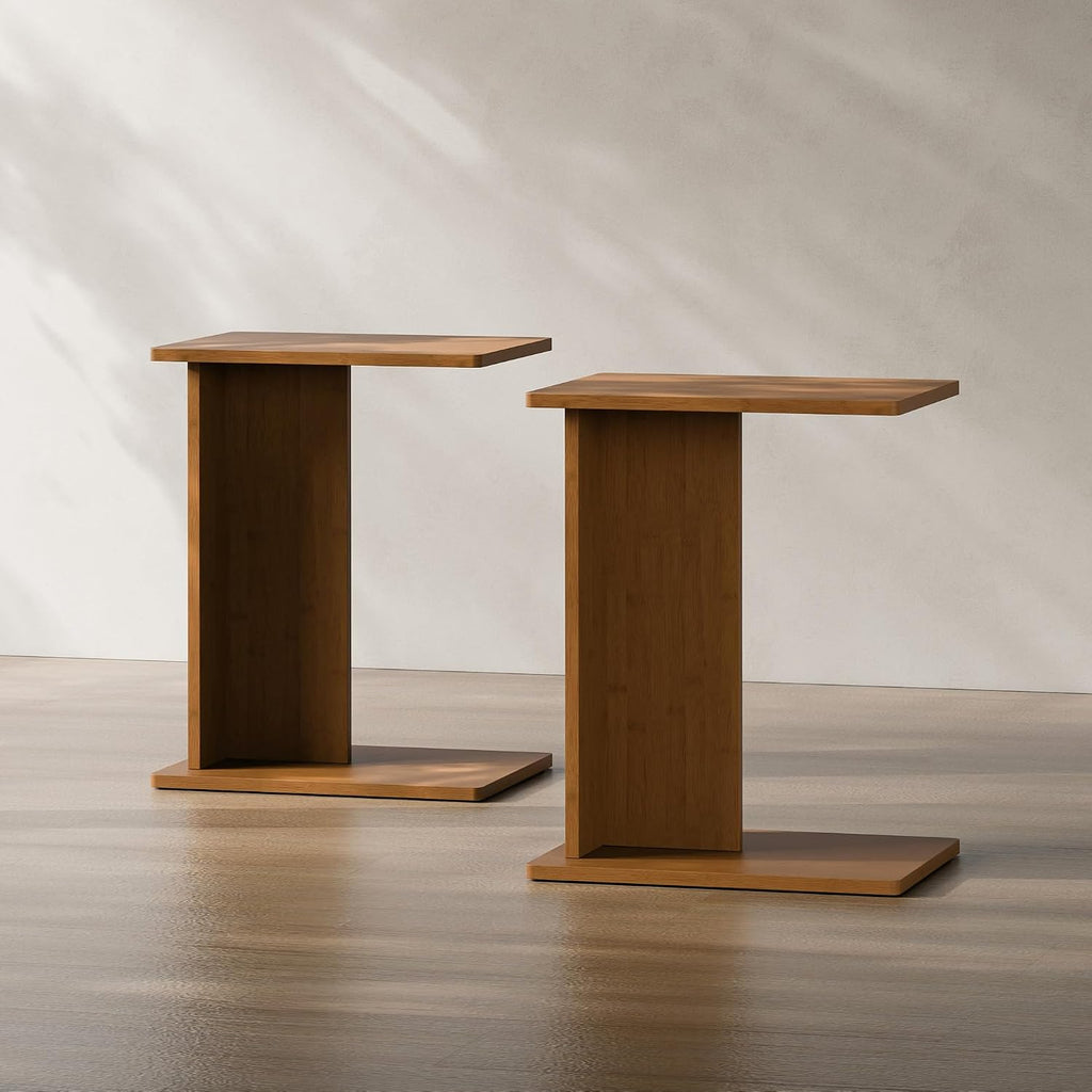RECCI Solid Bamboo C-Shaped End Table Set of 2 for Couch and Sofa, Sustainable Mid-Century Modern Wood Side Table for Living Room or Bedroom, Easy Assembly C Table Nightstand (Walnut) by RECCI