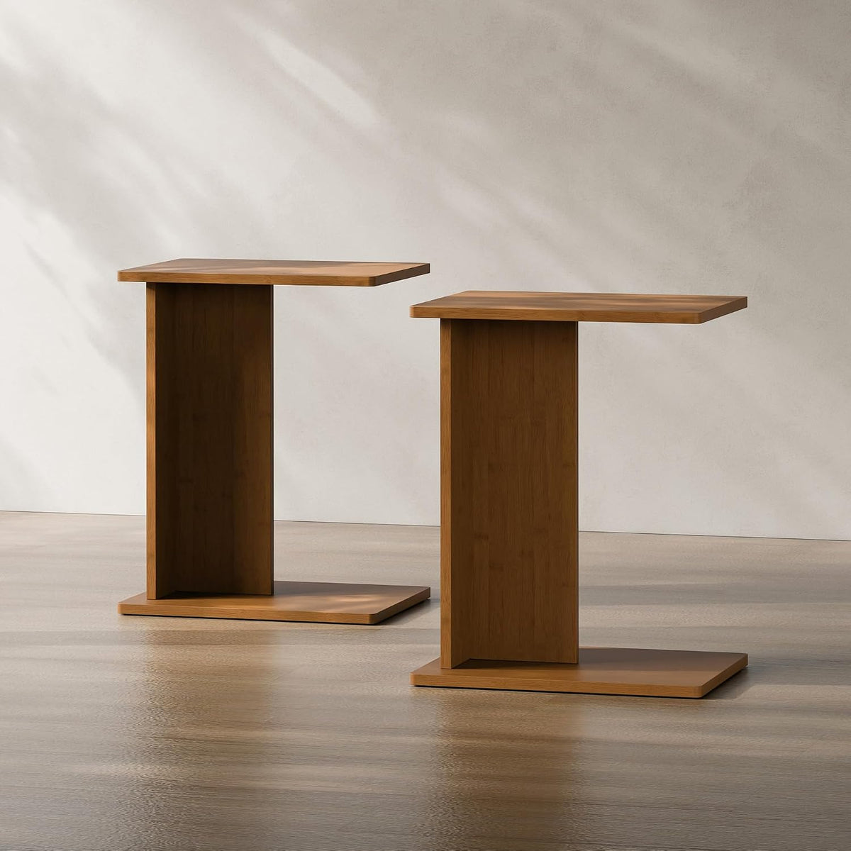RECCI Solid Bamboo C-Shaped End Table Set of 2 for Couch and Sofa, Sustainable Mid-Century Modern Wood Side Table for Living Room or Bedroom, Easy Assembly C Table Nightstand (Walnut) by RECCI