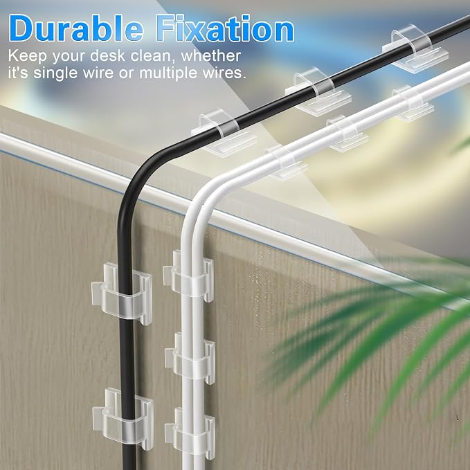 60 PCS XHF 5/8” Adhesive Cable Wire Clips Clear, Outdoor Christmas Light Clips, Cable Staples Cable Management Wire Organizer Cord Holder for Under Desk, Car, Wall, TV PC Ethernet Cable - Image 7