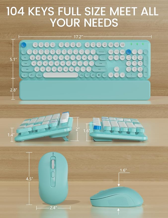 Wireless Keyboard and Mouse Combo, Typewriter Keyboard, Magnetic Wrist Rest | Full-Size, Cute Round Keycaps, Smart Sleep Mode, 2.4GHz Stable Connection for Mac/Windows/PC, Office or Home, Trueque CK24 - Image 8