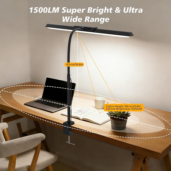 LED Desk Lamp with Clamp, Stepless Dimming Flicker-Free for Home Office | Architect Lamp, DC Adapter, 25 Modes, 12.8in Flexible Gooseneck, Eye-Friendly for Workbench & Reading - Image 6