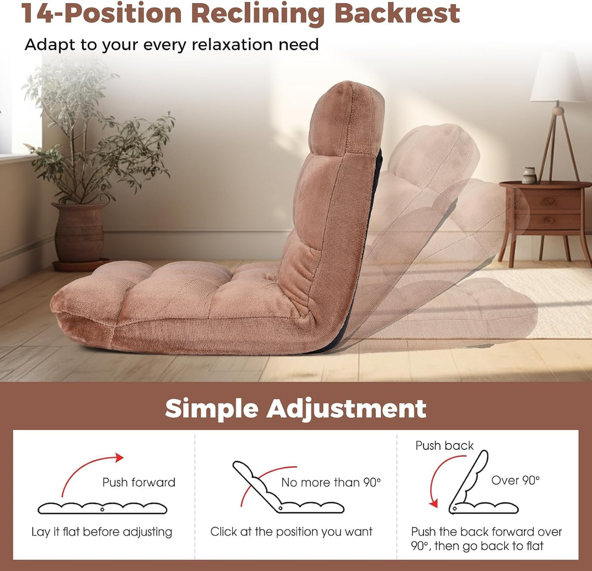 Memory Foam Floor Chair with 14-Poistion Adjustable Back Support - Image 4
