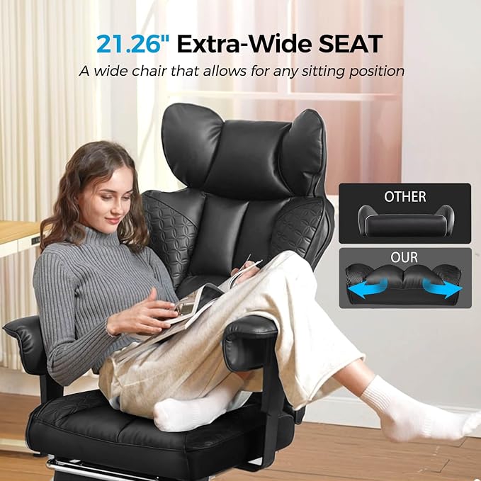 GTPLAYER Big and Tall Gaming Chair 400lbs Heavy Duty Office Chair with Footrest, High Back Pocket Spring Lumbar Support, Ergonomic Wide Comfy Seated Cushion for Lower Back Pain Relief, Earth-Black - Image 10