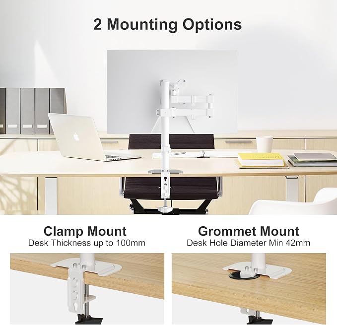 Monitor Mount Single Fully Adjustable Arm Monitor Arm Fits One Screen 13-32 inch 22lbs for Monitor Computer Screen 13 15 17 19 20 22 23 24 26 27 30 32 inch VESA 75 100, White(MD7421W) - Image 7