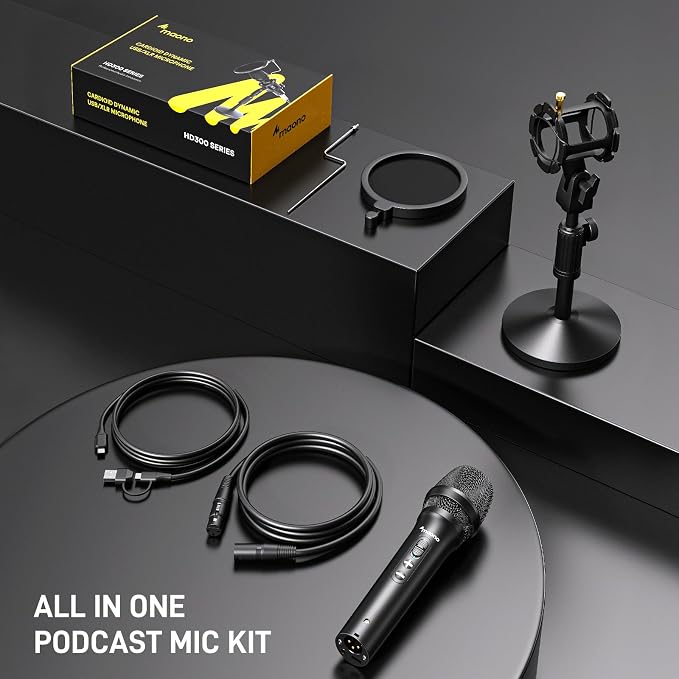 MAONO HD300T USB/XLR Dynamic Podcast Microphone for PC & Audio Interface | Studio Mic with Volume Control, Headphones Jack, Shock Mount, Pop Filter for Vocal Record Streaming Content Creation Singing - Image 8