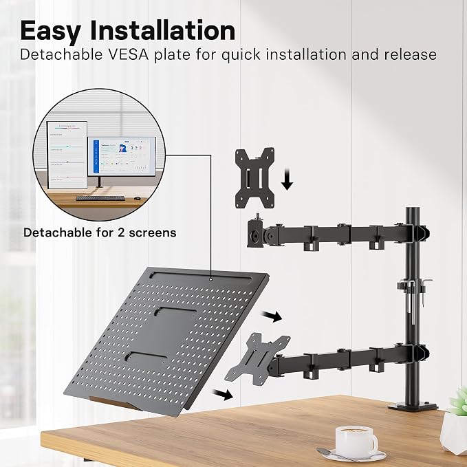 Redbat Monitor and Laptop Mount Stand, Fully Adjustable Monitor Arm with Vented Tray for 13" to 32" LCD Screens and Notebook up to 16", Holds up to 22lbs, VESA Compatible, Dual Mounting Options | Fully Adjustable Monitor Arm with Vented Tray for LCD Sc... - Image 6