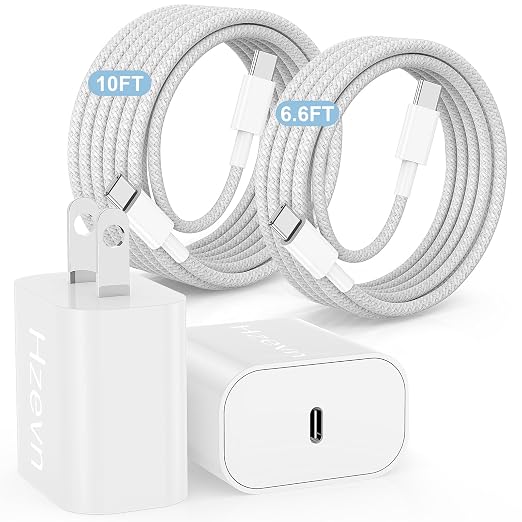 20W USB C Fast Charging for iPhone 17 Air/16/15 Pro Max,3Pack Colorful Mixed Charger Block with Braided Long USB C to C Cables (6/10ft) Compatible with iPhone16/15 Pro/15 Plus/iPad Pro by Hzevn