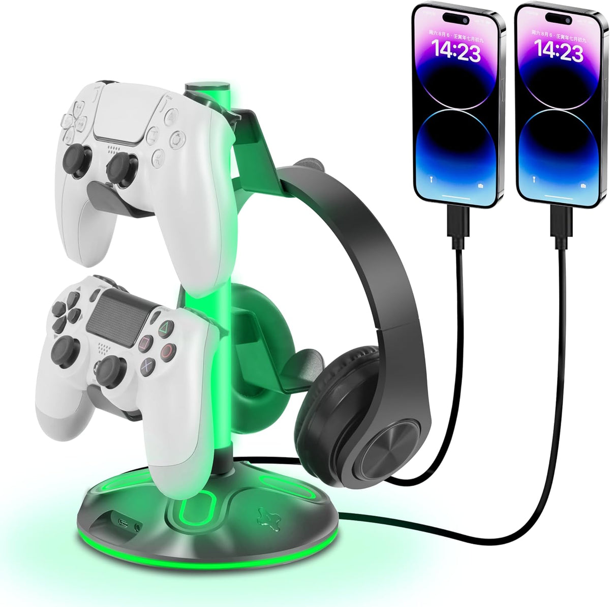 RGB Headphone Stand for Desk, Innovative Headset Stand with 9 Light Modes - Controller Holder with USB Charging and Type-c Port, Gamepad Earphone Accessories (Black) by KELJUN