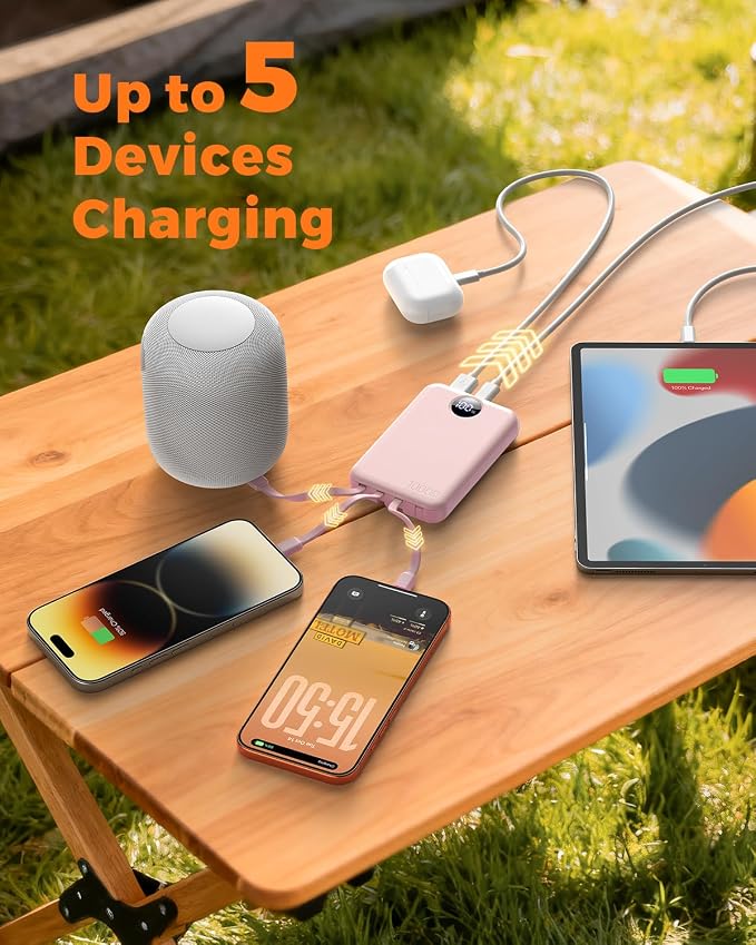 Portable Charger 10000mAh with 4 Built-in Cables 40% Smaller | Power Bank Fast Charging Battery Pack,LED Display Compact with Travel Charger for iPhone Other Devices-Pink - Image 7