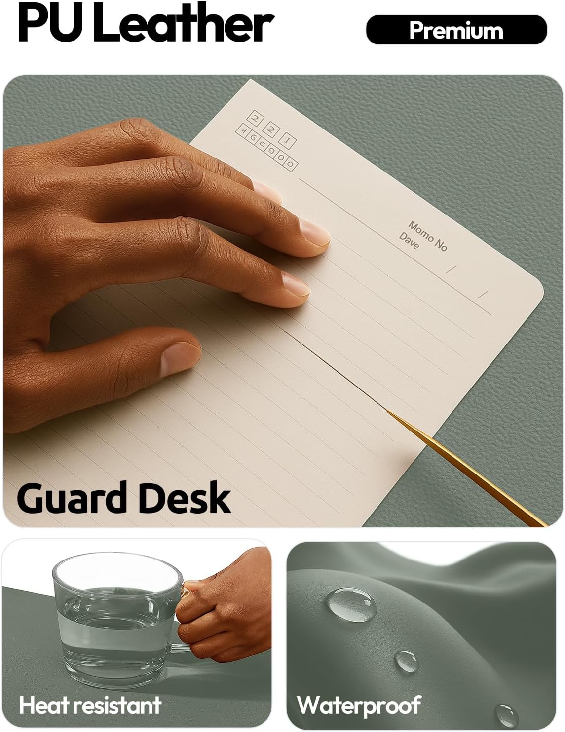 YSAGi Leather Desk Pad Protector, Office Desk Mat, Large Mouse Pad, Non-Slip PU Leather Desk Blotter, Laptop Desk Pad, Waterproof Desk Writing Pad for Home (23.6" x 13.8", Dark Green) - Image 3