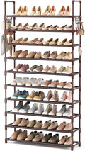 VTRIN 10 Tiers Shoe Rack Tall Large Capacity Wide Shoe Organizer Sturdy Shoe Shelf for Entryway with Two Hooks Metal Shoe Storage for Closet, Bedroom, Brown by VTRIN