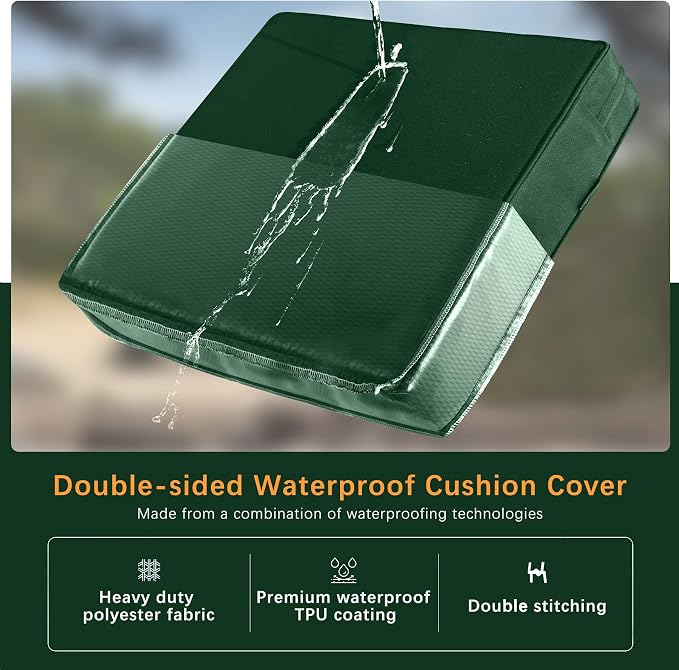 Favoyard Outdoor Patio Seat Cushion Set, 19x19 Inch, Water & Fade Resistant | Dark Green, Removable Cover, Deep Seat & Back Cushion, Tie Straps for Patio Furniture, Garden, Rocking Chair, Sofa Couch - Image 3