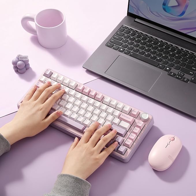 YUNZII B75 PRO 75% Wireless Mechanical Keyboard (Purple, Milk Switch) | Hot Swap Keyboard with Knob, Gasket Mount, Creamy Pre-lubed Switch for Smooth Typing, BT/USB-C/2.4G, for Gaming - Image 8