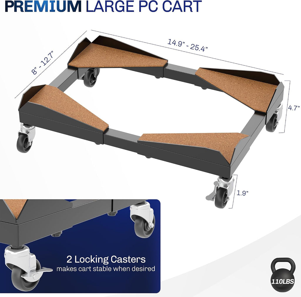 VIVO Premium Mobile Adjustable Large Steel Under Desk PC Cart - Image 3