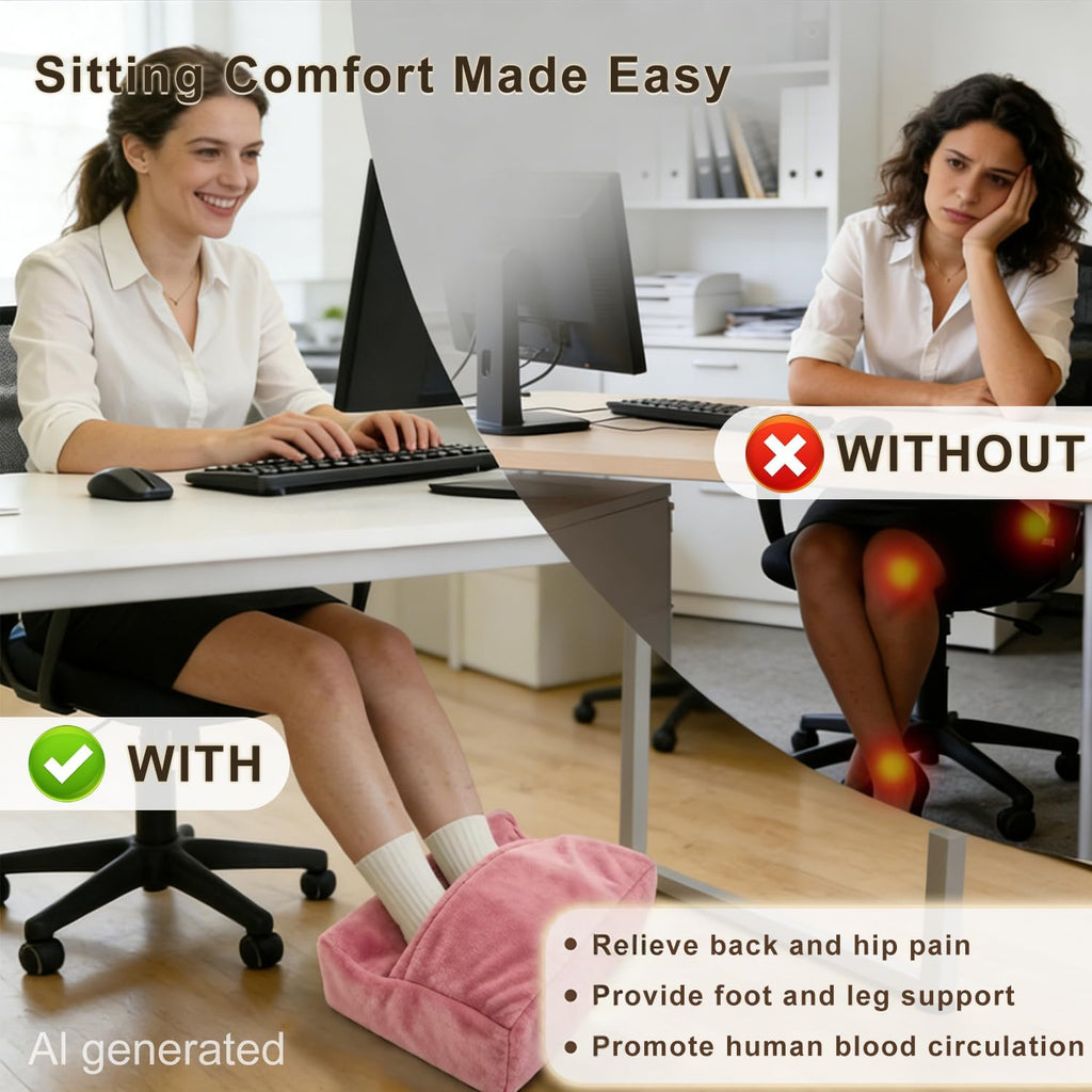 Foot Rest for Under Desk At Work,Ergonomically Designed Home Footrest with Warm Feet Pocket,Comfort Foam Foot Stool Used As A Foot Or Leg Elevator Under Desks,Office Chairs & Sofas or Couch - Pink - Image 3