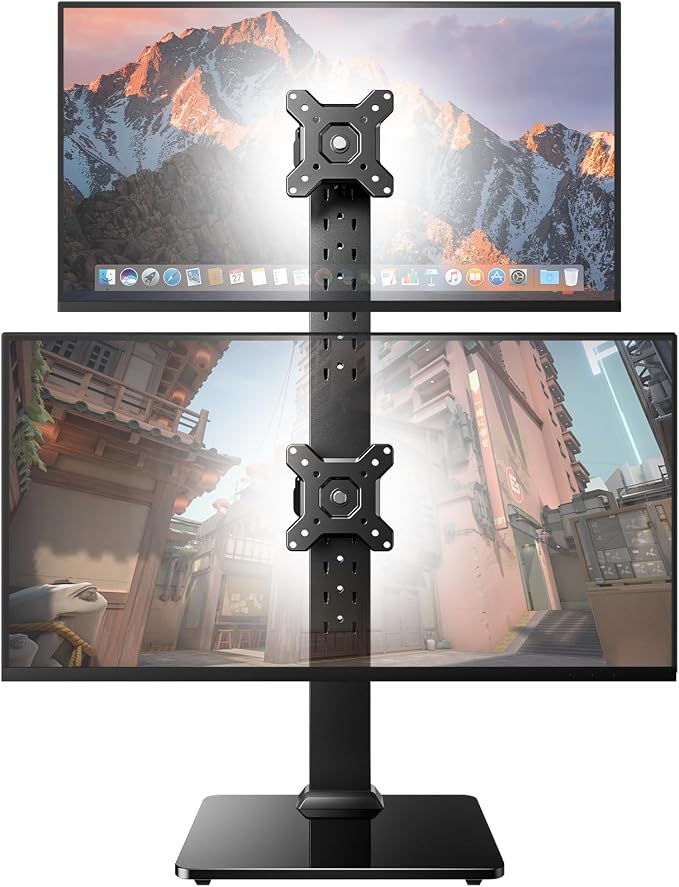 HUANUO Dual Monitor Stand for 13 to 34 Inch, Max Load 44 lbs, Vertical Monitor Mount, Freestanding Monitor Riser with Swivel, Tilt, Rotation, 13 Height Settings, Max VESA 100x100 by HUANUO