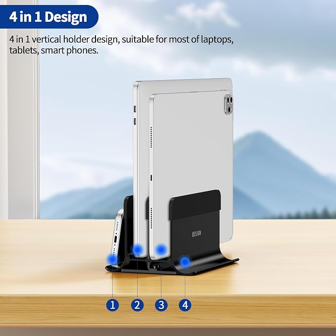 BESIGN LS13 Vertical Laptop Stand Holder for Desk, 4 in 1 Desktop Stand Holder for Laptops, Tablets, Smart Phones - Image 2
