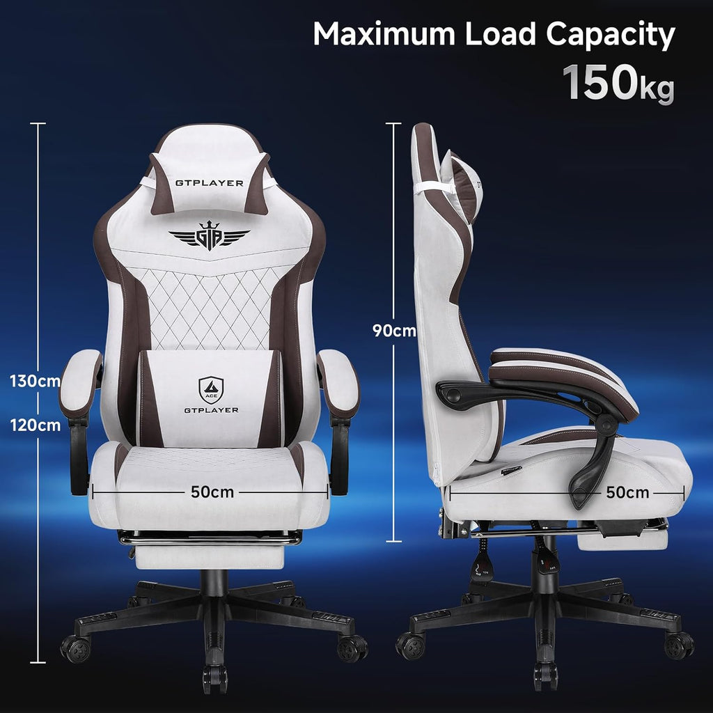 GTPLAYER Gaming Chair Fabric with Pocket Spring Cushion, Big and Tall Gamings Chairs 350LBS High Back Computer Chair with Footrest for Adults Lumbar Support Swivel Game Chair for Office Gaming Brown - Image 2