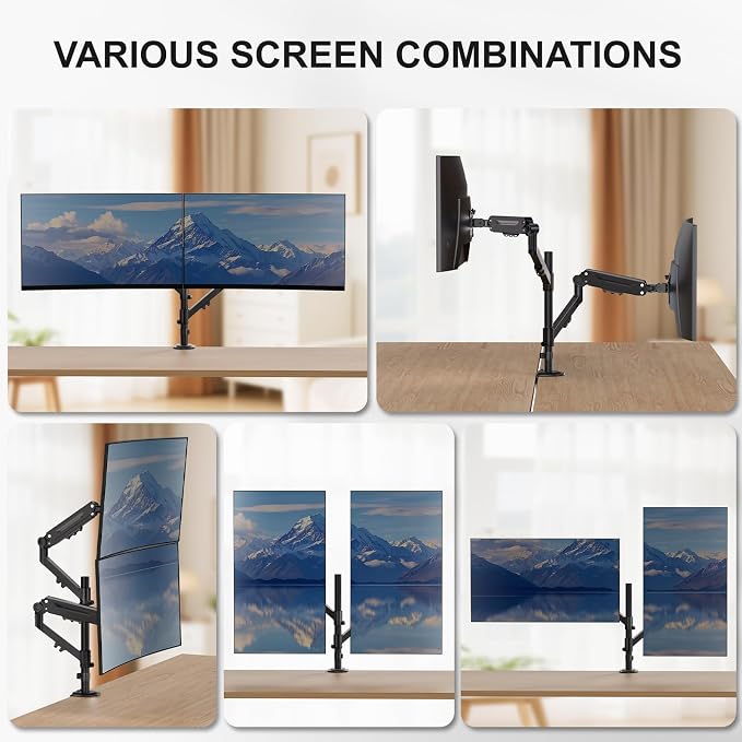 WALI Vertical Dual Monitor Mount for 13-40 inch Screens, up to 26.4 lbs | Stacked Dual Monitor Stand, Full Motion with Tilt, Swivel, Rotation, C-Clamp/Grommet Base, VESA 75/100mm (GSDM002M), Black - Image 6