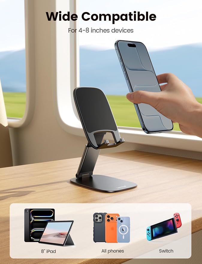 Lamicall Ultra-Thin Foldable Cell Phone Stand for Desk | 0.59" Slim Fold, Height & Angle Adjustable, Sturdy Metal Base, Thick Case Friendly for iPhone 17/16/15/14 Pro Max, Galaxy S26 - Image 6