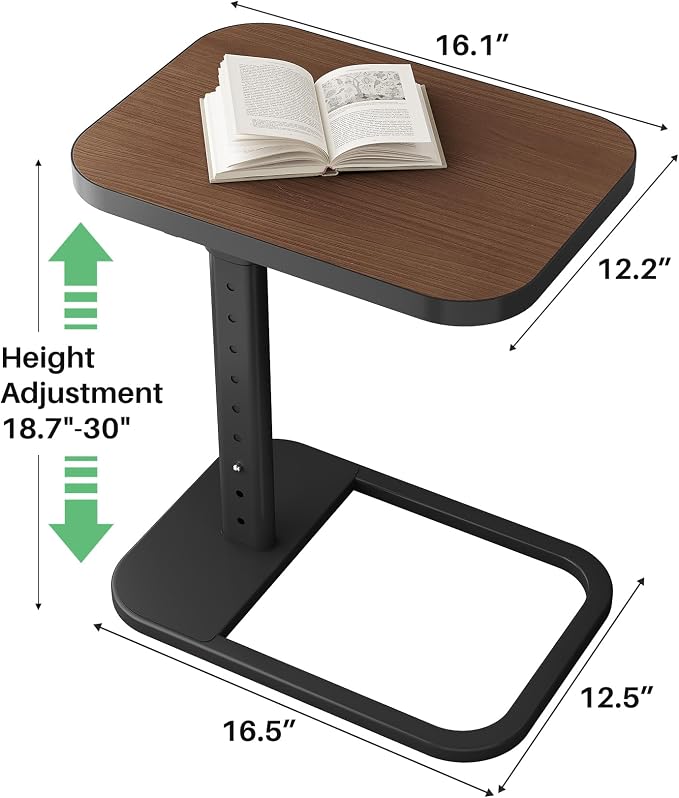 Kitstorack Upgraded TV Tray Table with Panel Lock, 90° Flip-Over Design & Adjustable Height, Sofa Arm Side Table for Eating, Laptop, Couch, Bed, or Small Spaces, Espresso - Image 5