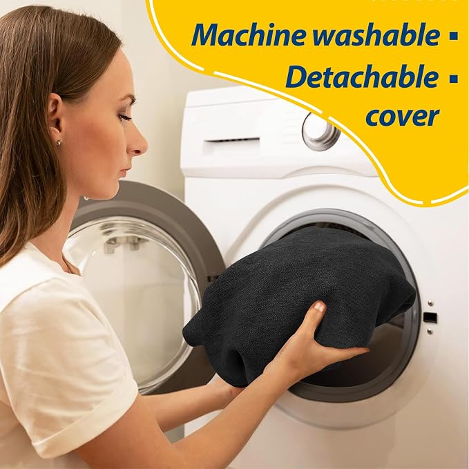 AAAAAcessories D-Shaped Chair Cushions, 2" Thick Dining Chair Pads with Ties and Removable, Machine-Washable Cover, 17" x 16", Set of 8, Black - Image 4