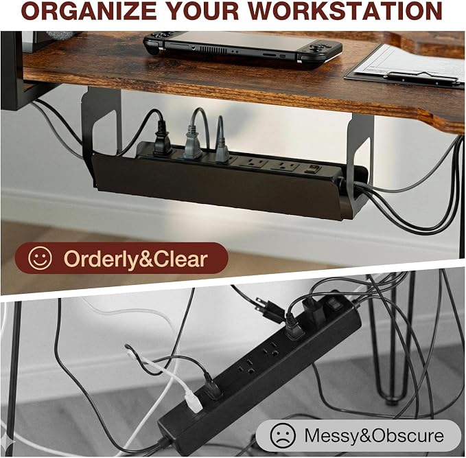 59 Inch L Shaped Standing Desk with Shelves and Keyboard, Electric Corner Standing Desk Adjustable Height, Sit Stand Computer Table with Reversiable Splice Board，Rustic Brown - Image 6