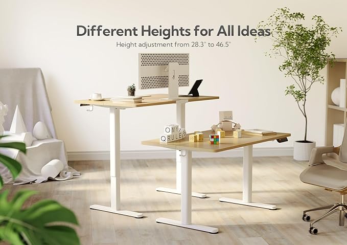 Claiks Electric Height Adjustable Standing Desk, 55x24 Inch, Nature | Smooth Height Adjustment, 3 Memory Presets, Cable Management Hub&Hook, Stable Steel Frame, 176lbs Capacity, Easy Assembly - Image 4