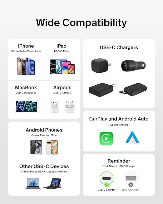 Belkin USB C to USB C 60W Braided Cable 2 Pack, 3.3ft iPhone Charger Cord | iPhone 15/16/17, Samsung Galaxy S26, Pixel 10, Airpods, iPad, Nintendo Switch 2, MacBook, Steam Deck, Travel, Chromebook - Image 6