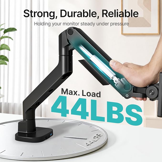 Heavy Duty Single Monitor Arm for 17-49 Inch,Holds 44 lbs with USB, Black | Ultrawide Monitor Mount, Adjustable Gaming Desk Mount for 75/100 Vesa Mount - Image 3