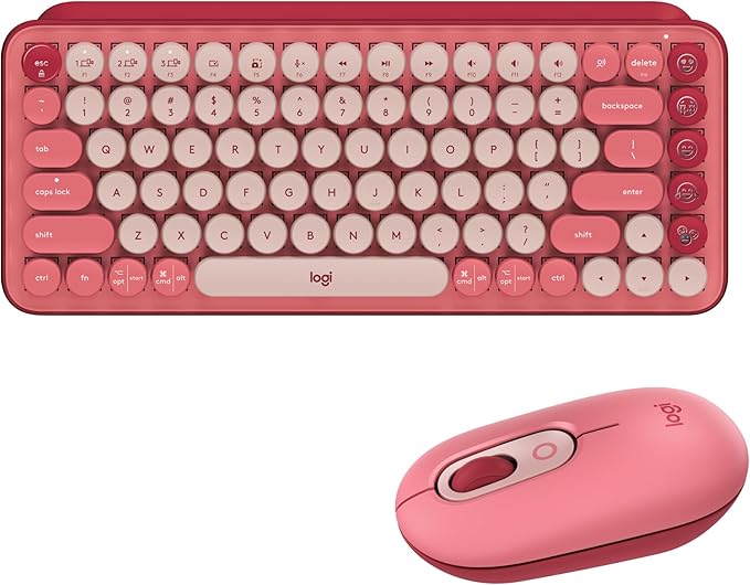 Logitech POP Keys + POP Mouse - Wireless Keyboard and Bluetooth Mouse Combo with Typewriter-Style Mechanical Keys, Emoji Features, Cute Compact Design - Heartbreaker Rose by Unknown