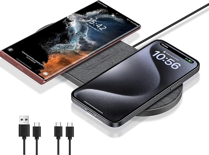 40W Wireless Charging Pad, Dual 20W Fast Wireless Charging Mat for iPhone 16 15 14 13 12 11/Pro/Pro Max/SE/X/XS,Apple Airpods 4/3/Pro,15W Wireless Charger Station for Samsung Galaxy/Note/Bud+ by WirelesschargingStation