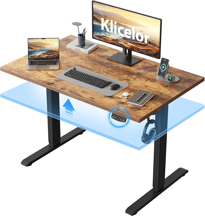 Klicelor 40 Inch Electric Standing Desk, Height Adjustable Office Desk, Sit Stand Up Computer Desk with Memory Preset, Two-Piece Desktop, Rustic Brown by Unknown