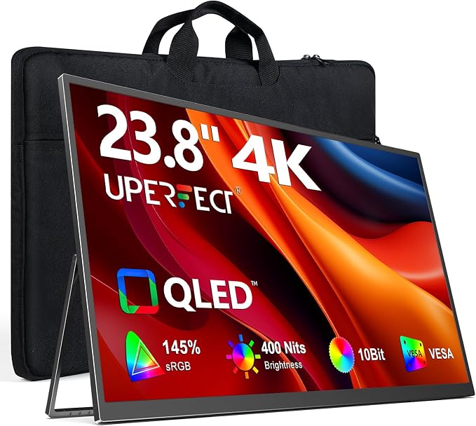 UPERFECT Portable Monitor 4K 24" QLED, 400 Nits 145% sRGB Large Monitor | 3840 * 2160 UHD | USB-C & HDMI | VESA & Stand | Second Screen for Computer, Mini PC, Game Consoles by UPERFECT
