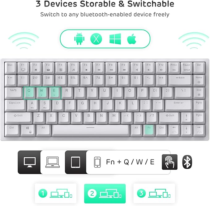 RK ROYAL KLUDGE RK84 Wireless RGB 75% Hot Swappable Mechanical Keyboard | 84 Keys Wireless Gaming Keyboard w/High-Capacity Battery, Triple Mode BT5.0/2.4G/USB-C, RK Custom Switch, Pro Driver Support - Image 3