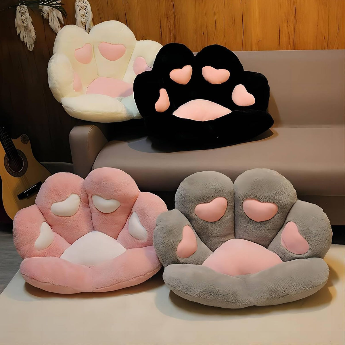 Ditucu Cat Paw Cushion Kawaii Chair Cushions 31.4 x 27.5 inch Cute Stuff Heart-Shaped Seat Pad Comfy Lazy Sofa Office Floor Pillow for Gaming Chairs Room Decor Black - Image 7